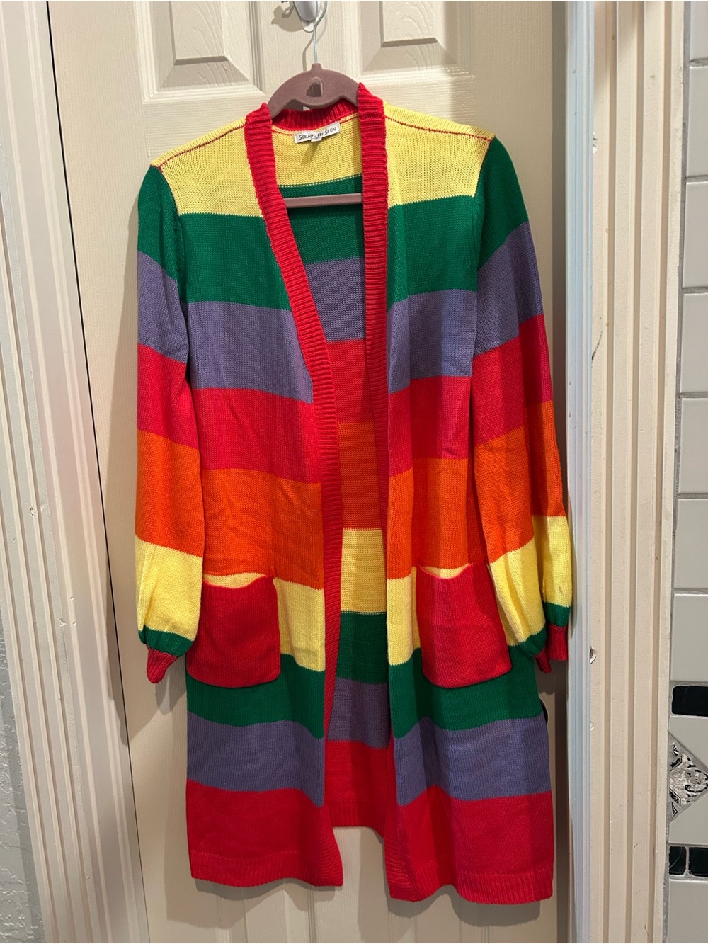 Bright Rainbow Striped Open-Front Cardigan Sweater - Multicolor